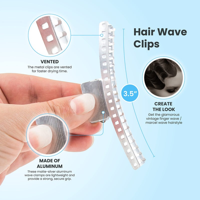 Salon Supply Co Hair Clips - Set of 10 - Aluminum 3.5 Butterfly Wave Setting Clips for Finger and Marcel Wave Hairstyles - Image 2